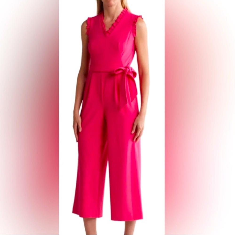 NWT Calvin Klein Cropped Ruffle Neck Jumpsuit - Size 8 - Picture 5 of 5